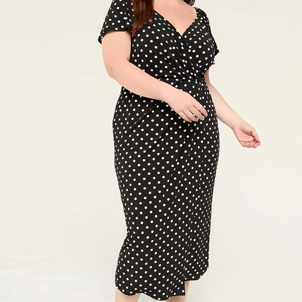 Lane Bryant Black & White Polka Dot Midi Dress